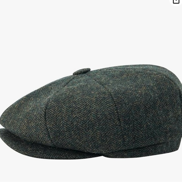 Men's 8 Panel Wool Blend Newsboy Flat Cap Herringbone Tweed Hat - Picture 3 of 6